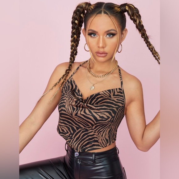 A crop top from SHEIN. Never been worn fabric is good.Zebra striped cowl shirt. - Picture 6 of 6